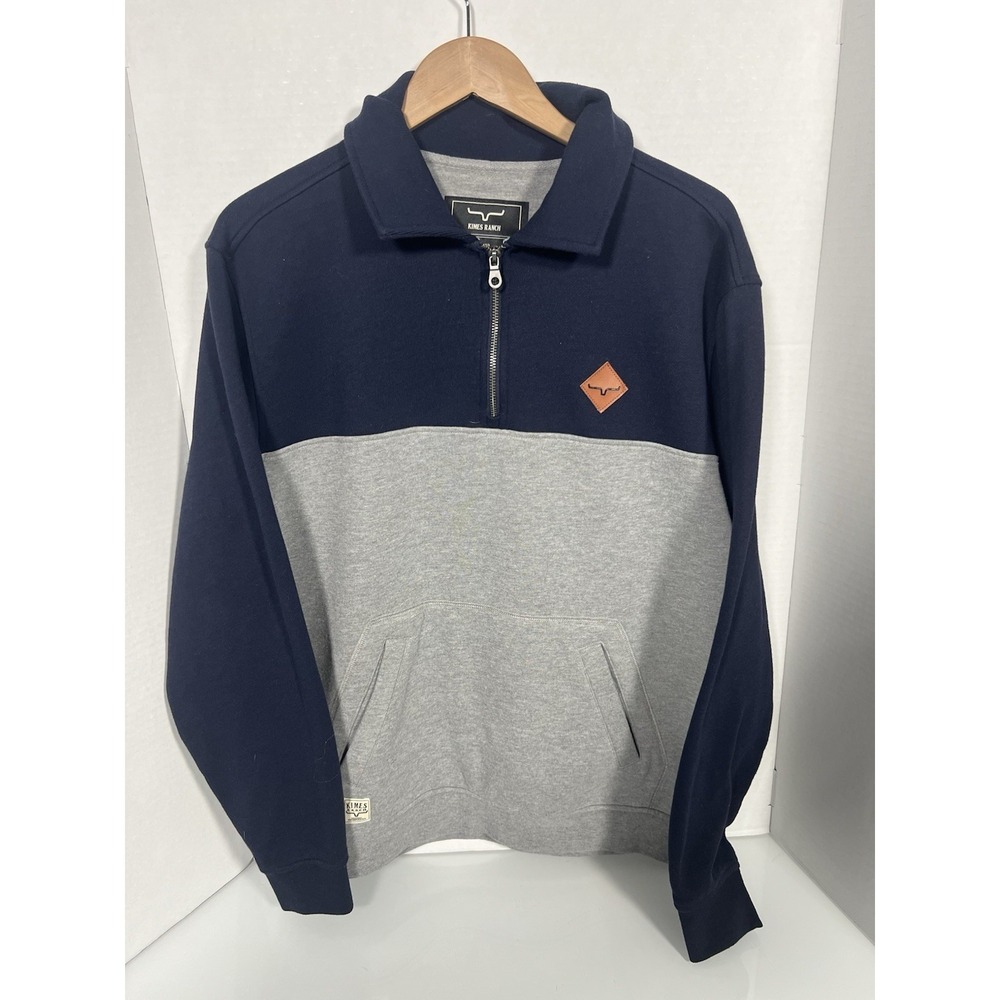 Kimes Ranch Sweatshirt Mens Large Blue GRAY 1/4 Zip Fleece Western Pullover 107